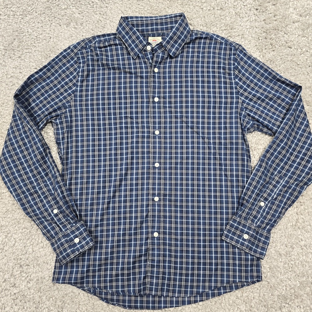 Faherty Plaid‎ Button Down Shirt Mens Medium Blue Stretch Supima Coastal Classic